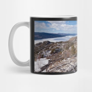 Frozen surface Lake Laberge spring Yukon Canada Mug